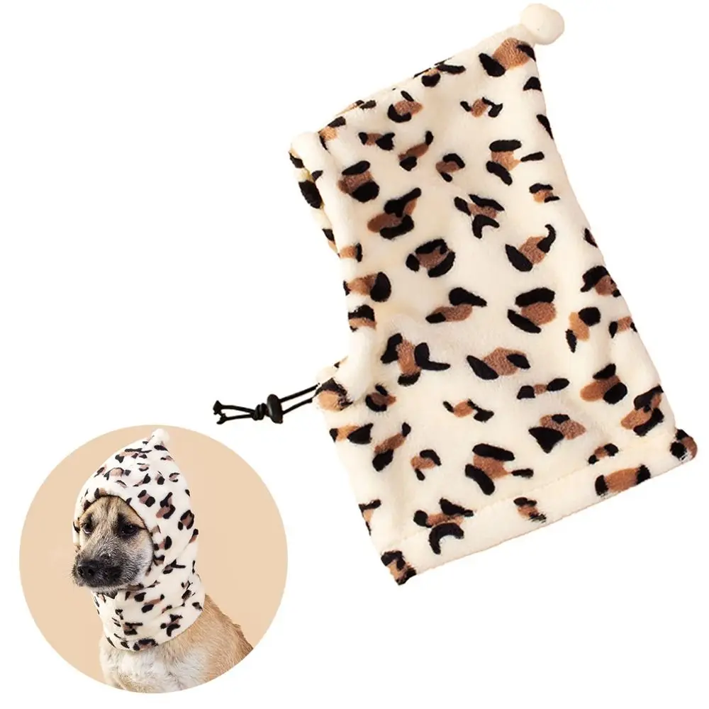 Warm Dog Calming Earmuffs Noise-proof Breathable Pet Neck Gaiter Anxiety Relief Leopard Print Collar Neckerchief