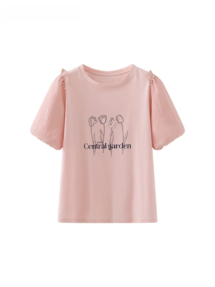 

Женская футболка La Chapelle с круглым вырезом, цветочным принтом и буквенным узором, в стиле Sweet Youthful, из смесового хлопка, в корейском стиле