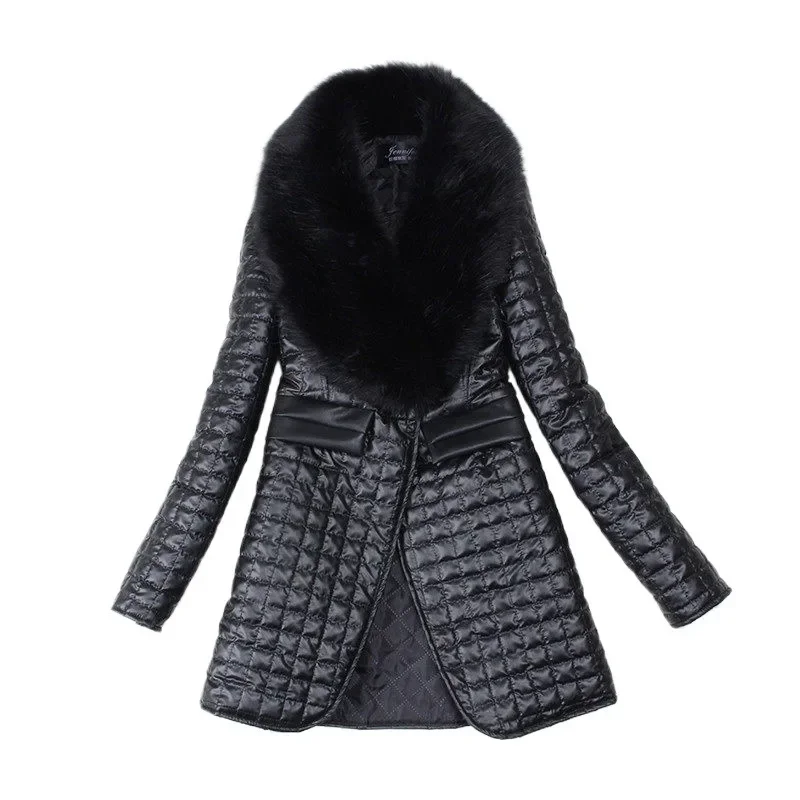 European American Winter Women's Medium and Long Imitation Fox Fur Collar Cotton Jacket with Cotton To Keep Warm Slim Fur Coat