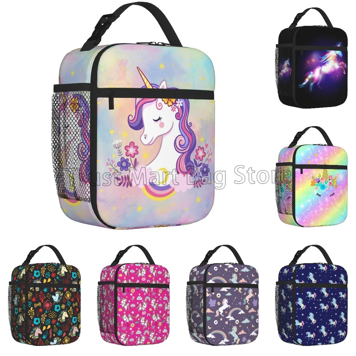 Cute Cartoon Unicorn Insulated Lunch Bag Waterproof Thermal Lunch Box Reusable Portable Cooler Bento Tote Bags for Women Girls