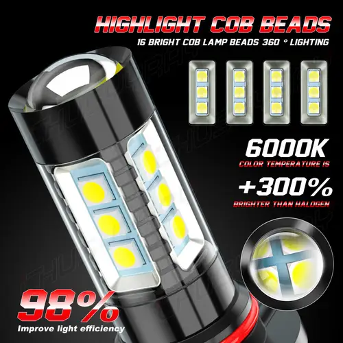 2PCS 9005 H10 9145 9006 HB4 LED Headlight Fog Light Bulb Kit High/Low Beam 6000K White High Power - Image 2
