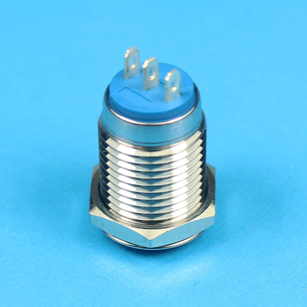 Shortest 12mm Latching Self-Locking Metal Shell Waterproof 1NO1NC Silver Push Button Switch Pin Terminal New Design Flat Head