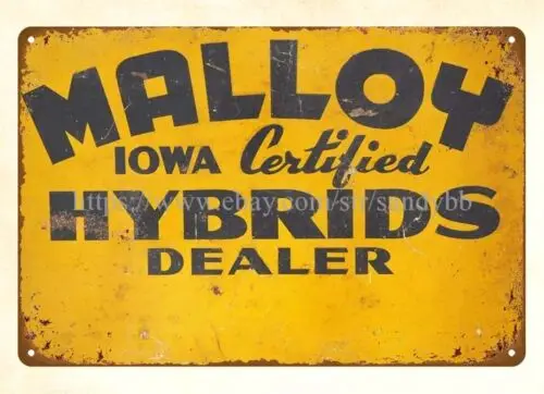 Malloy Iowa Certified Hybrid seed corn metal tin sign wall hangings dining room