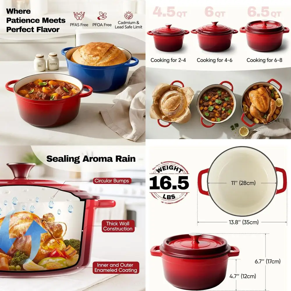 

Enameled Cast Iron Dutch Oven, 6.5 Quart, Non-Stick, Oven-Safe Up to 500°F, Ideal for Baking Bread, Braising, Stews, and Roastin