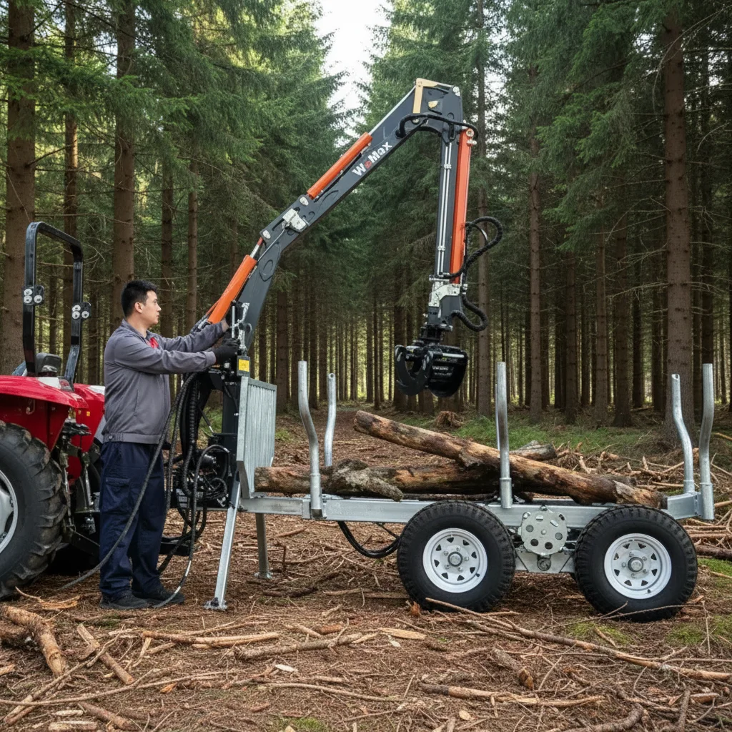Heavy Duty Forestry ATV Trailer, Gas Powered Timber Transport Trailer with Hydraulic Crane and IOT Intelligent Technology