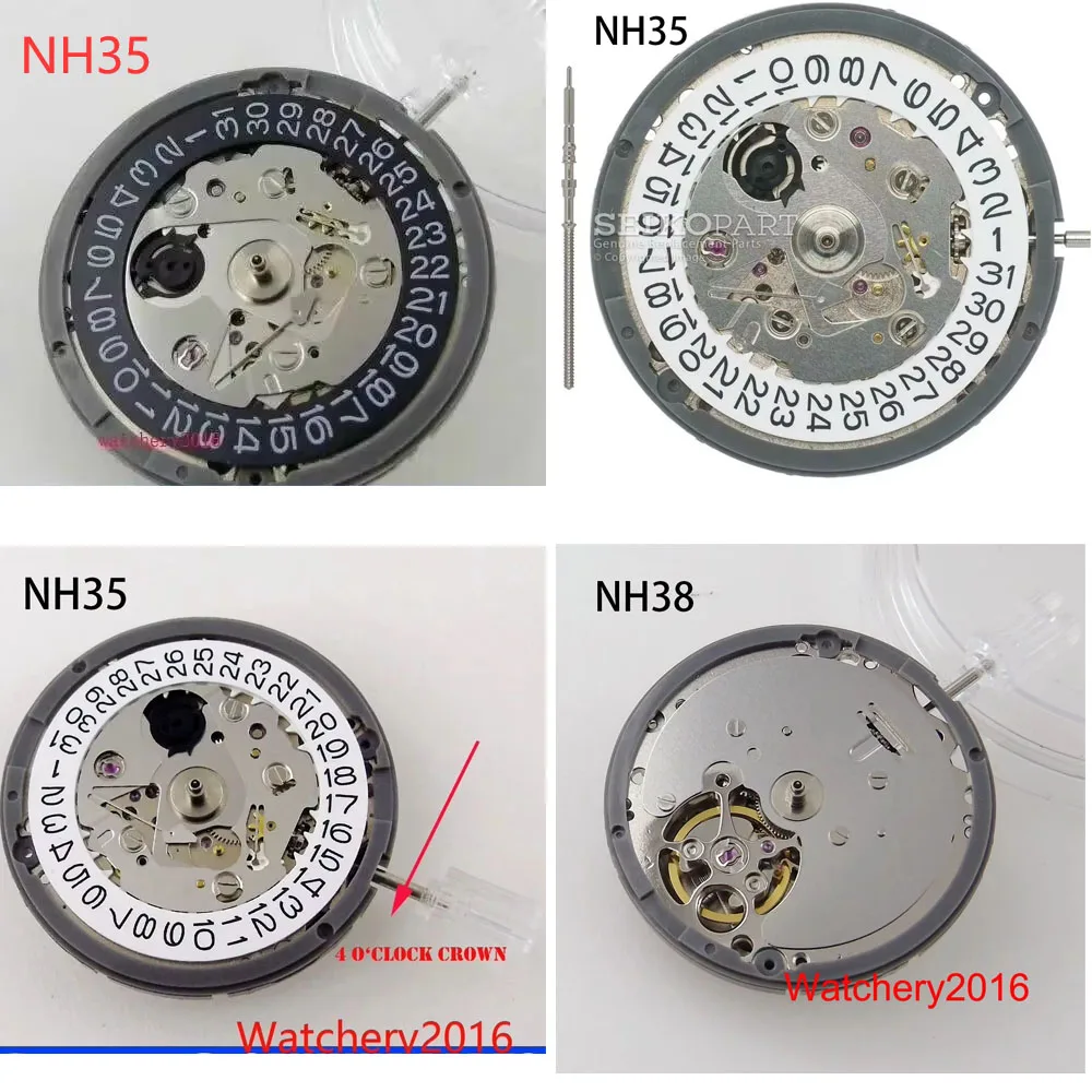 High Accuracy Original NH35 NH38 Automatic Mechanical Watch Movement 24 Jewels 21600vph High Quality Replacement Watch Parts