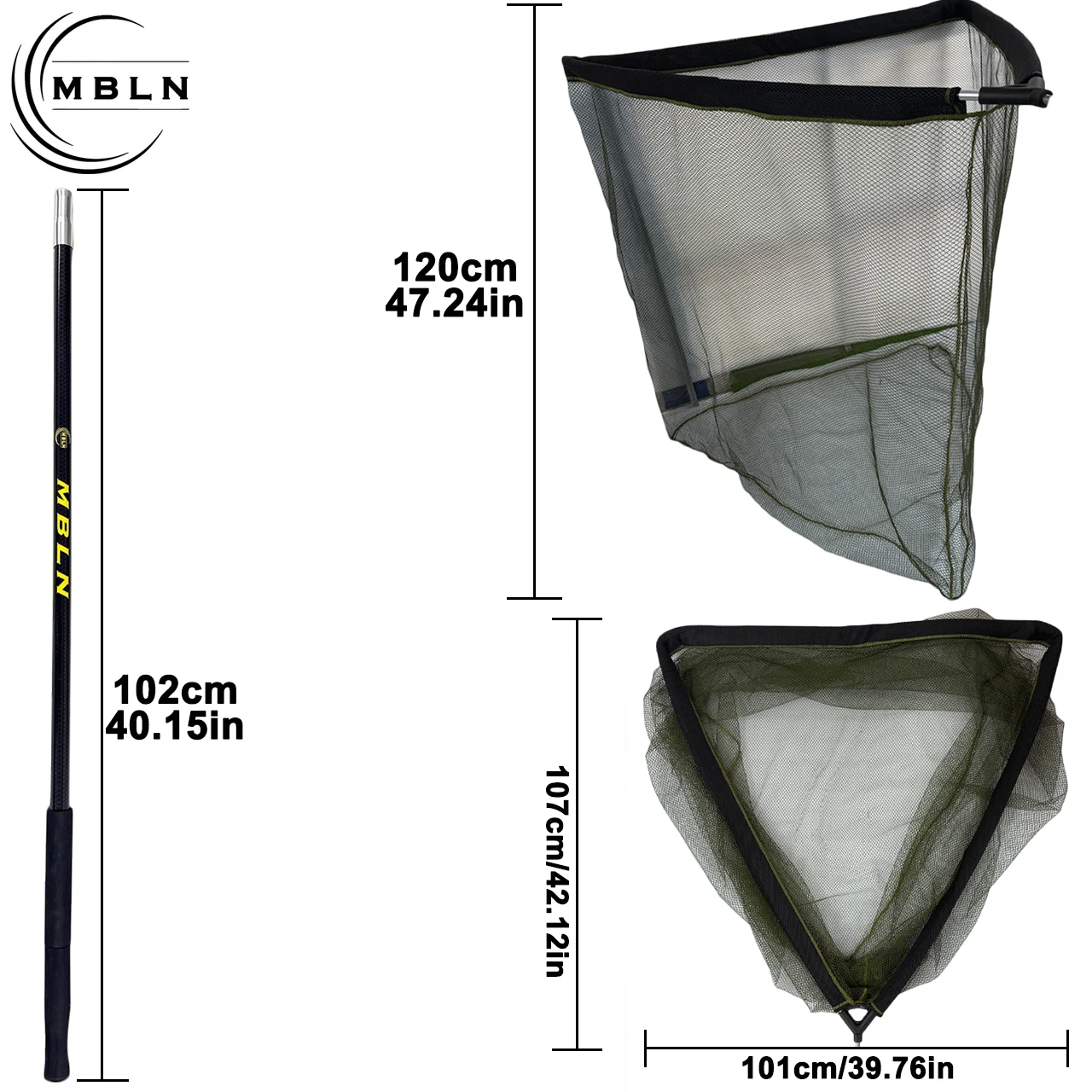 MBLN Faltbares Dreieck-Fangnetz-Set mit Carbonfaser-Griff, großes Fischernetz mit verstellbarem, rutschfestem Griff und Polyestergewebe – Detail 5