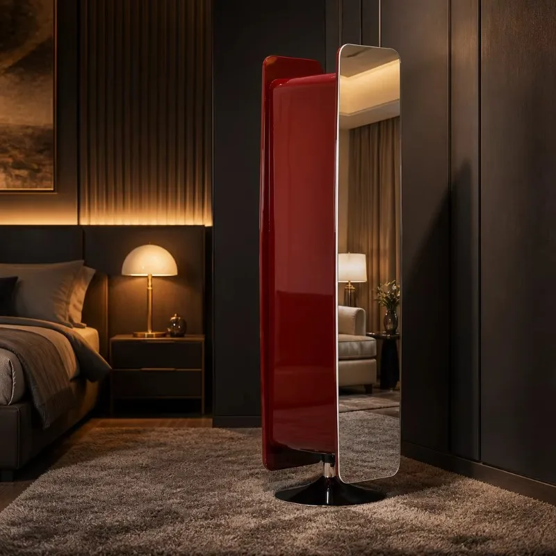 Glossy Finish Rotating Dressing Mirror with Trumpet Base Modern Minimalist Full Length Floor Mirror for Bedroom Furniture