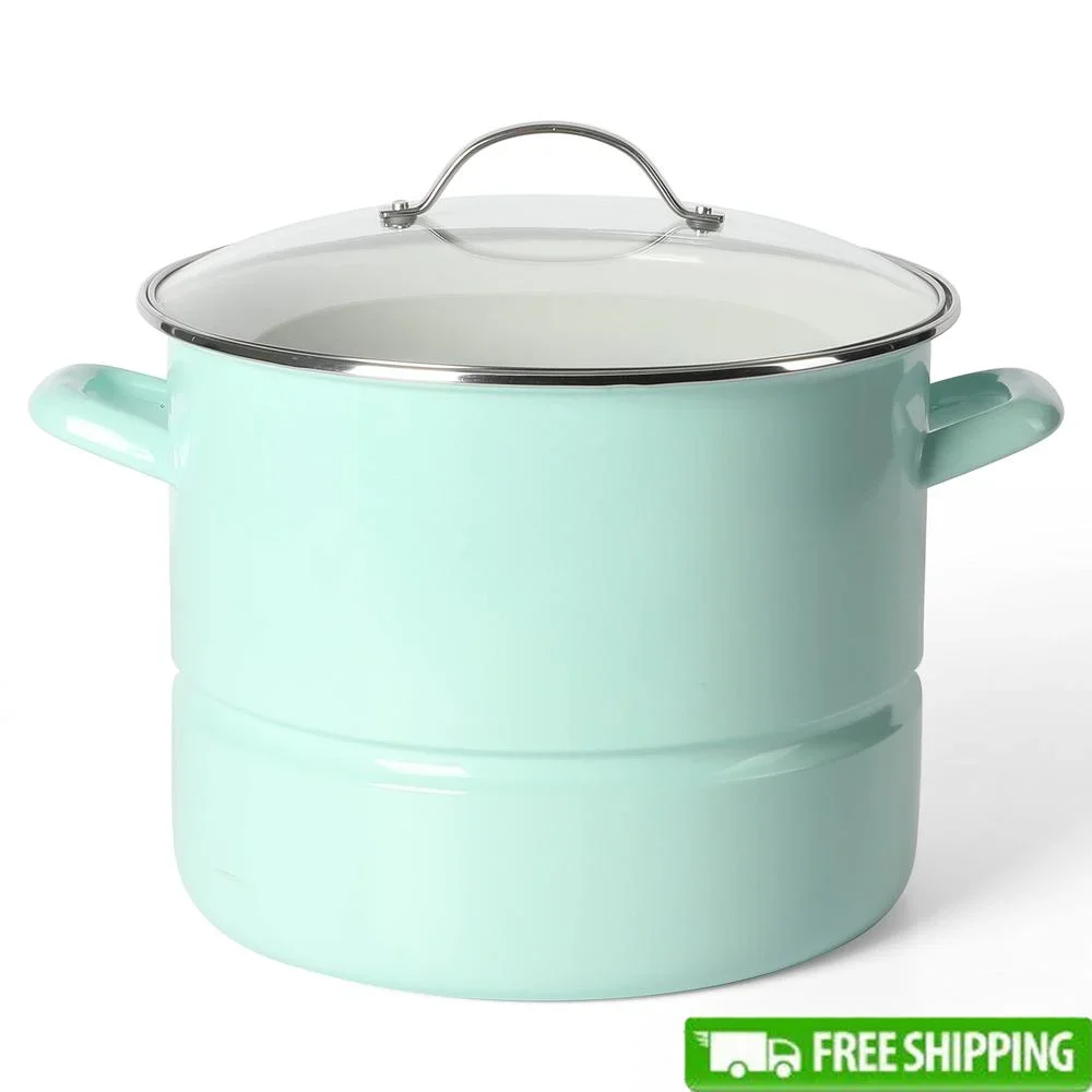 Pote de aço esmaltado de 16 quartos com indução de vapor de aço inoxidável seguro resistente a arranhões tampa de vidro temperado cozinha durável