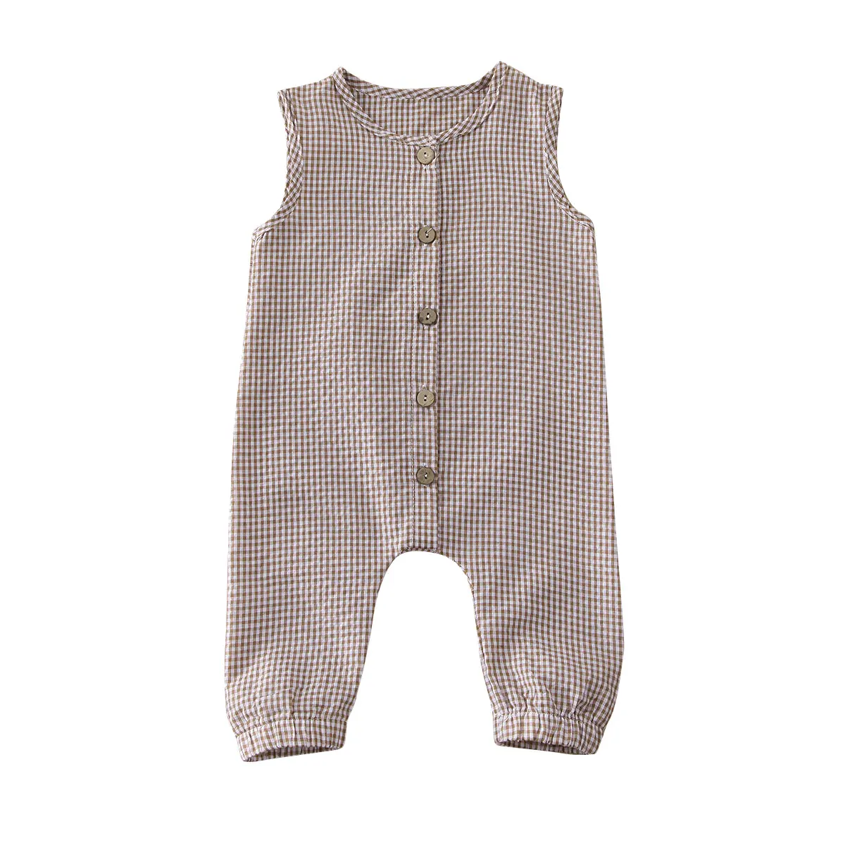 Toddler Baby Girls Boys Sleeveless Romper Plaid Button Jumpsuit Overall Outfits