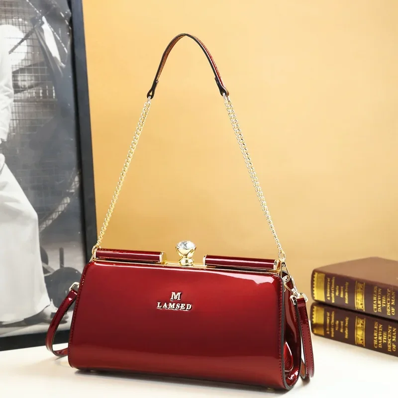 

Glossy Patent Leather Handbag Wedding Satchel Retro Purse Crossbody Bag Women Top Handle Tote Evening Shoulder