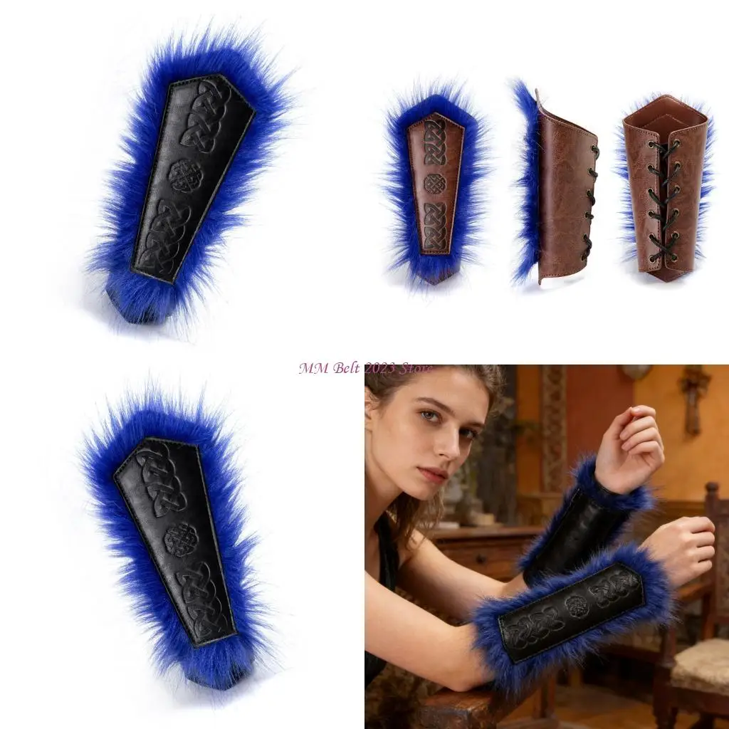 49ME Adjustable Antique PU For Medieval Theme Event Victorian Styles Bracers for Cosplay Live Action Role Playing