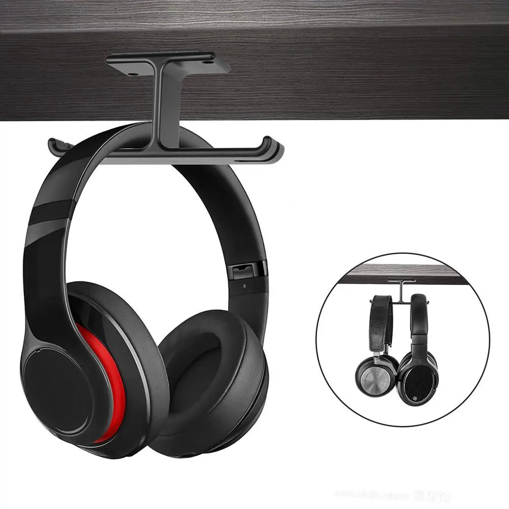 

Storage Holder Aluminum Headphone Hanger Hook Tape Under Desk Dual Headset Mount Holder Home Organizer Fashion