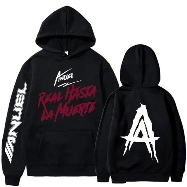 

Autumn Fleece Men's Hoodies Anuel AA Real Hasta La Muerte Print Sweatshirts Streetwear Rapper Loose Pullover Casual Hooded To