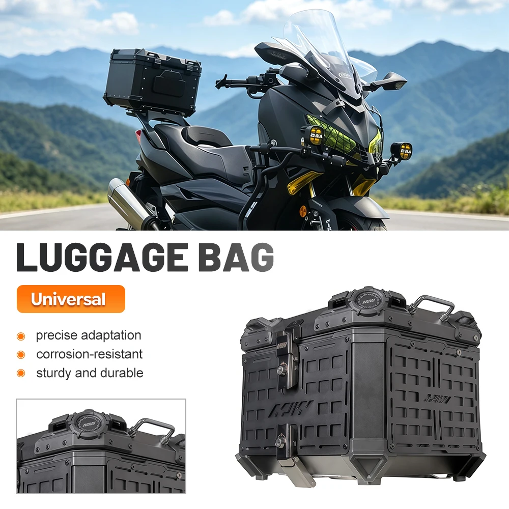 45L Aluminum Alloy Motorcycle Tail Box Quick Release Portable Carry Handle with Base Plate Black Electric Scooter Rear Trunk