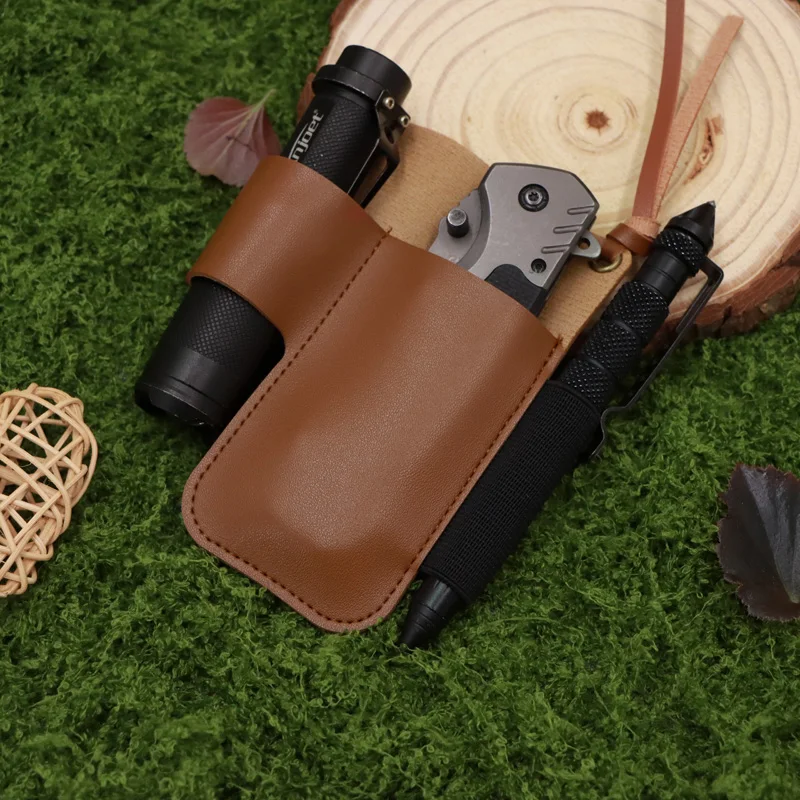 PU Leather Tactical Fast Draw EDC Pouch - Multi-Tool & Knife Sheath with Belt Clip, Portable Waist Pack for Outdoor Camping