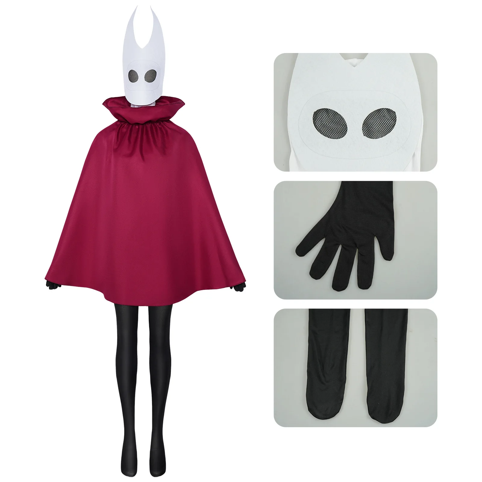 

Hollow Knight Hornet Cosplay Costume Red Cape Outfit with Mask for Halloween Party