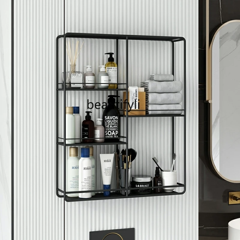 

zqNordic Bathroom Bathroom Wall Storage Rack Punch-Free Washstand Cosmetics Multi-Layer Storage Rack Wall-Mounted