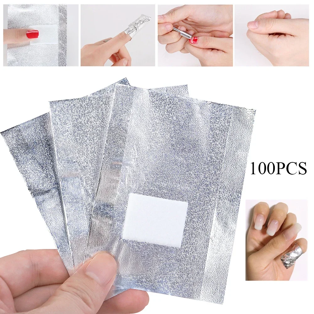 Sdatter 100pcs Nail Cleaning Aluminium Foil Paper UV Gel Cleaner Nail Polish Gel Remover Wraps Pad Nail Art Accessories Manicure