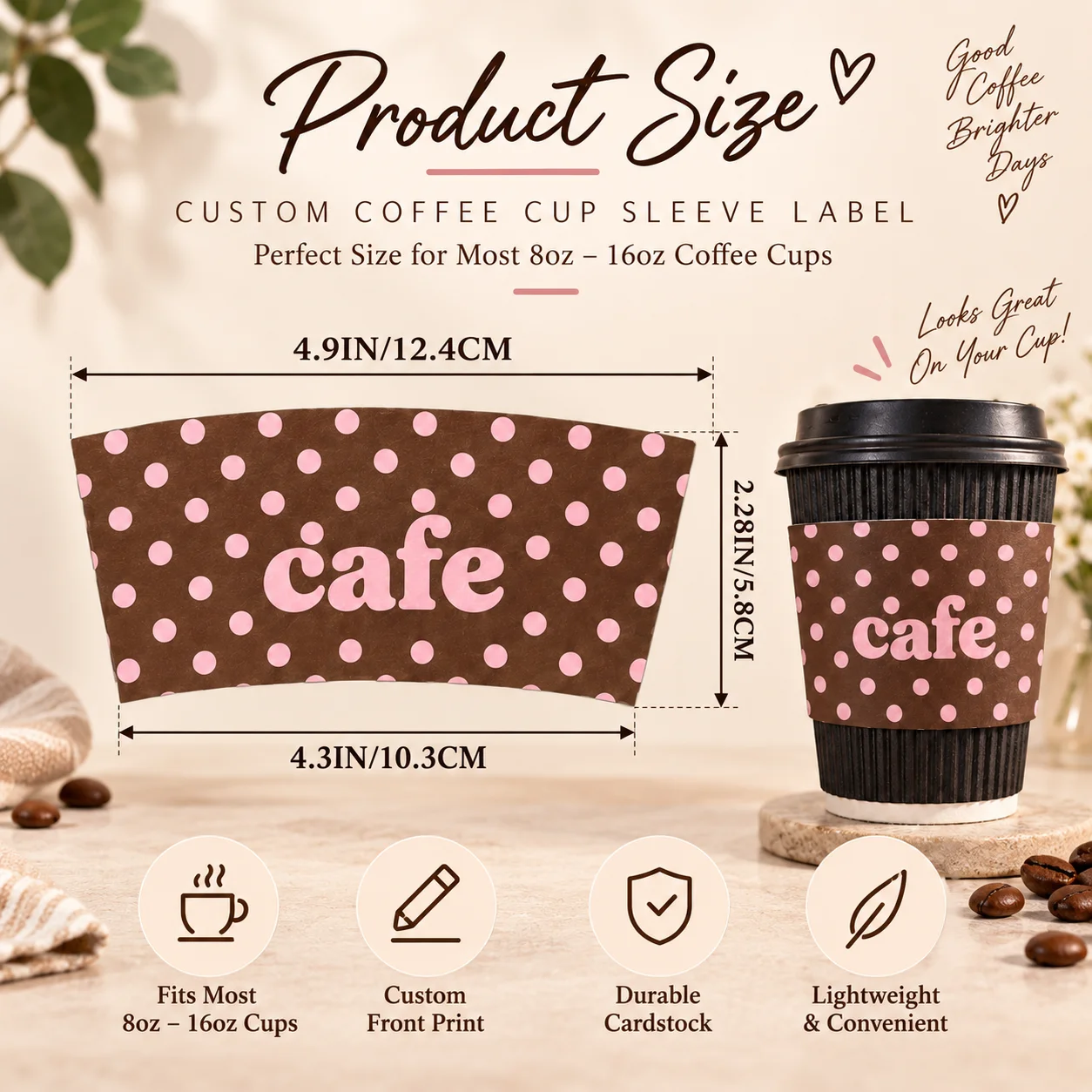 Custom White Card Paper Coffee Cup Sleeve Label Personalized Cup Wrap Tag for Cafe Wedding Birthday Party Event Beverage Decor
