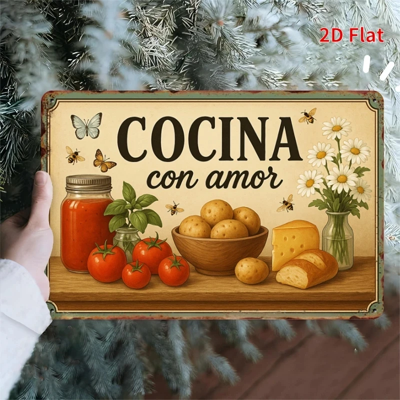 [2D Flat] 1 Piece of Spanish Kitchen Wall Art |   Cocina Con Amor Cooking with Love Sign - Latin Home Decor, Hispanic