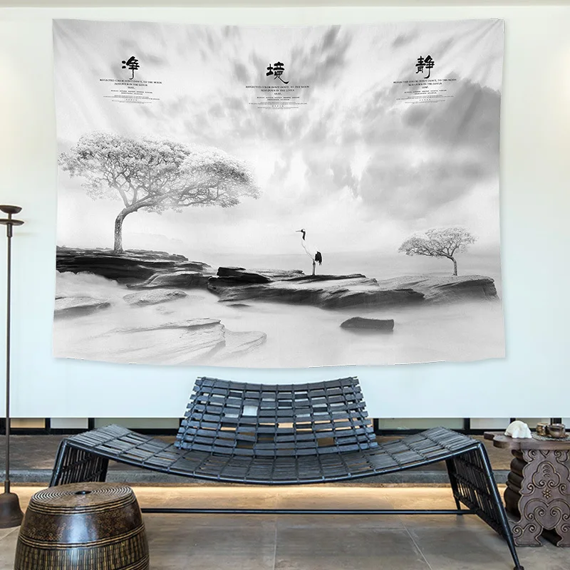 

Ретро тушью, настенный гобелен, фоновая ткань для аренды общежития, гостиной, спальни, украшения стен