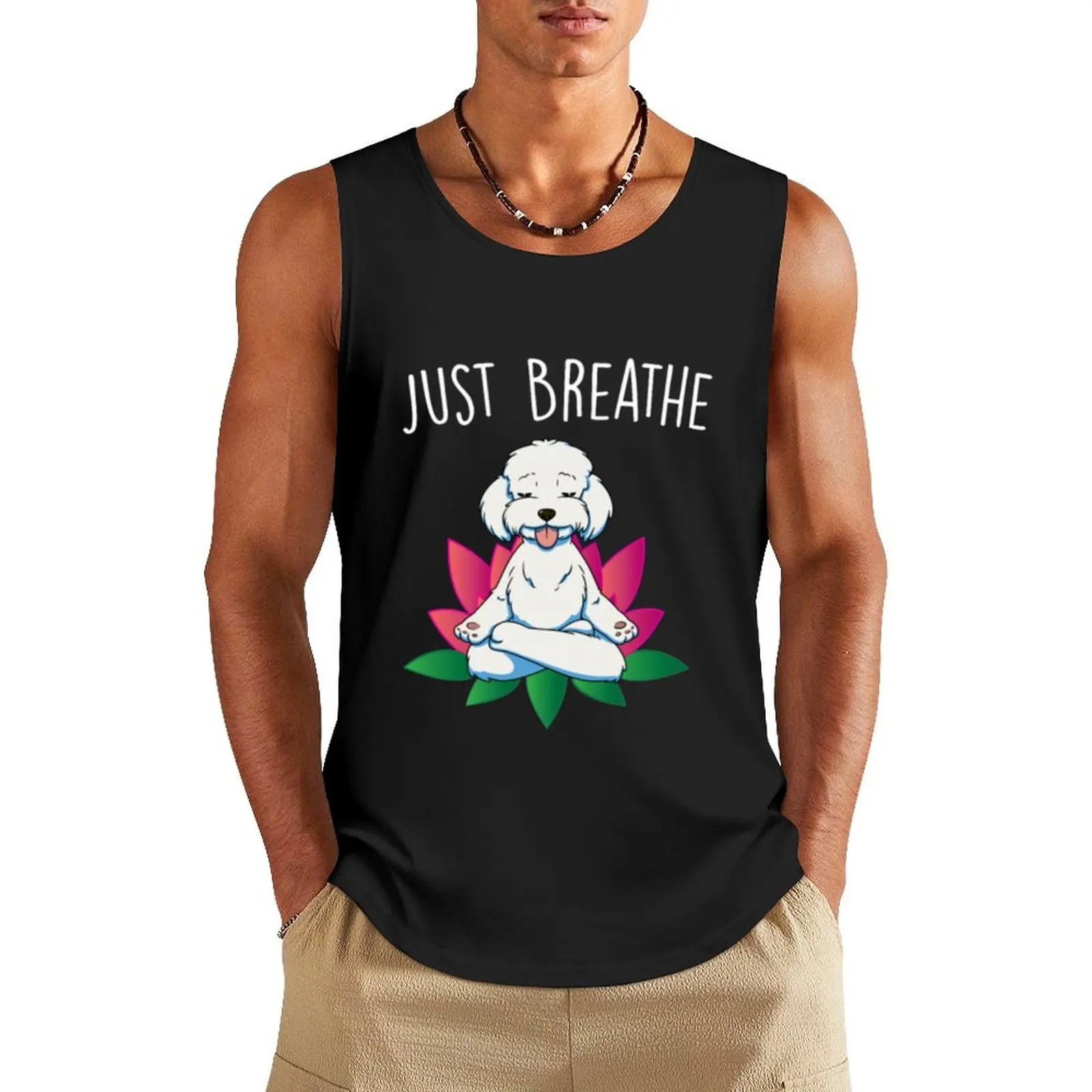 Yoga Dog Poodle Meditation Design Tank Top gym sleeveless vest men t-shirts man