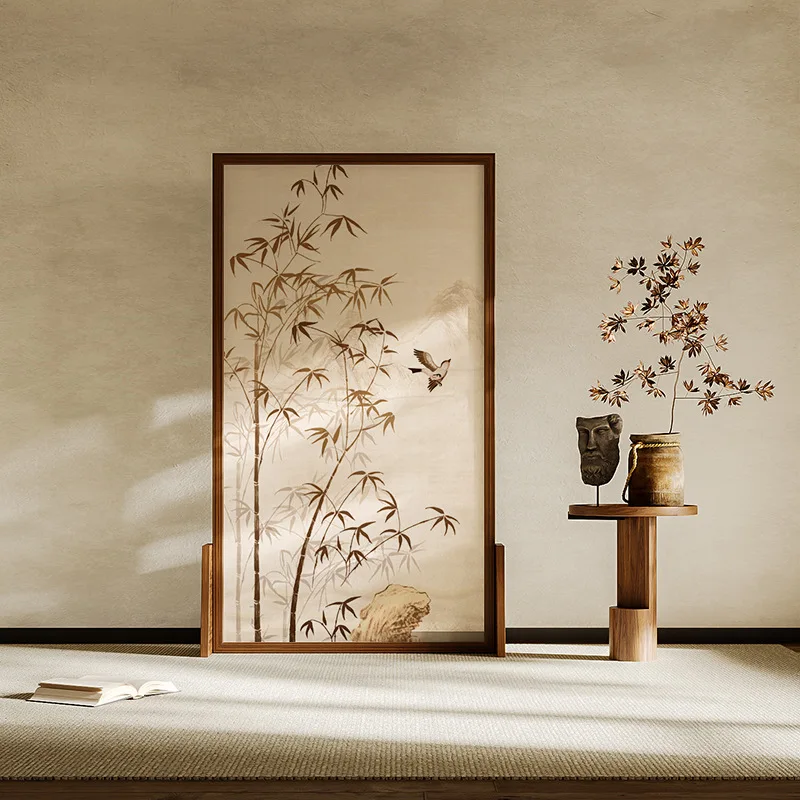 Chinese solid wood screen partition Song Dynasty aesthetic household entrance living room tea room mobile decorative bamboo