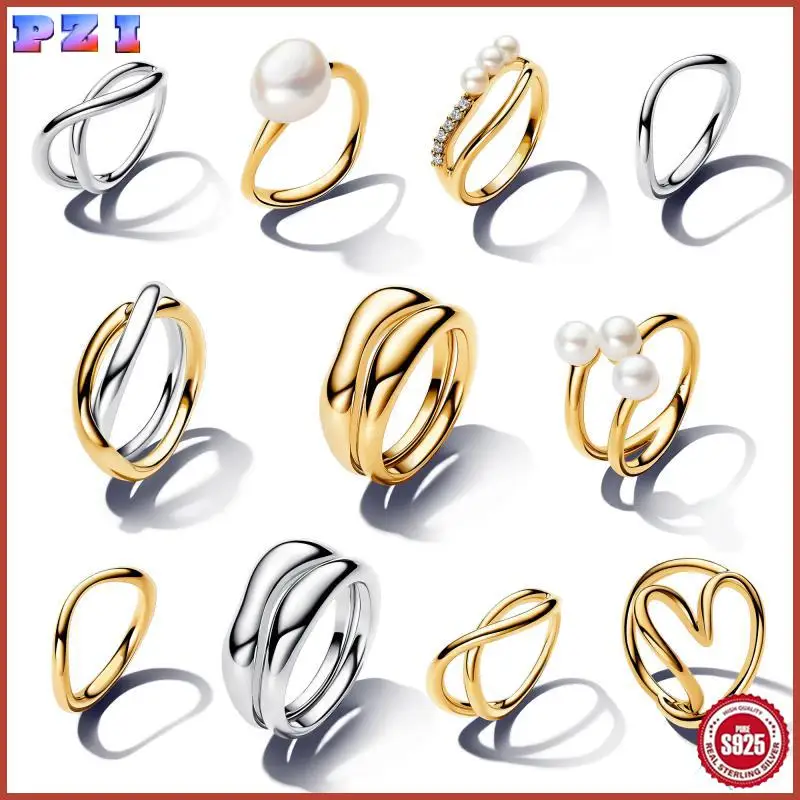 Women's 925 Silver Pearl Open Rings Heart Wedding Irregular Ring Fit Original  Compatible Fine Jewelry Gift 2025 New