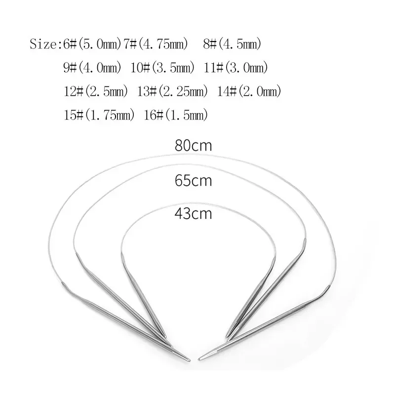 11 rozmiarów zestaw okrągłych drutów dziewiarskich ze stali nierdzewnej splot przędzy DIY druty dziewiarskie zestaw haczyków z torbą 43cm 65cm 80cm