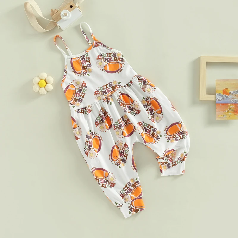

Toddler Girl Summer Romper Sleeveless Spaghetti Strap Football Print Jumpsuit Pants