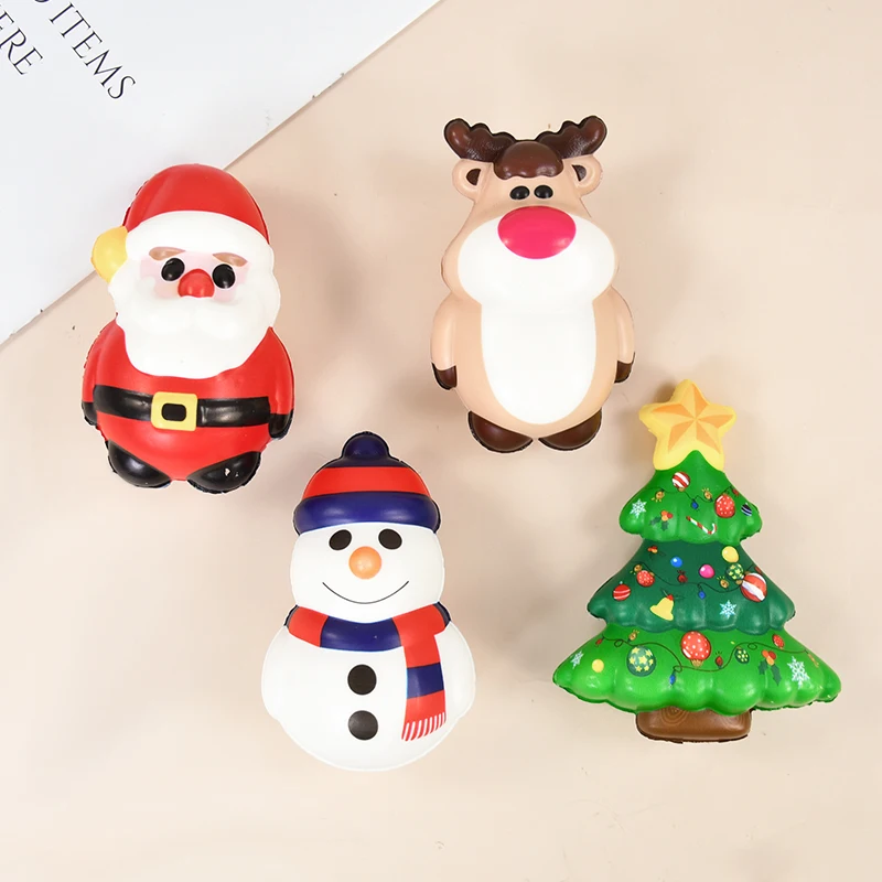 4/1pcs Christmas Anti Stress Reliever Toy Santa Claus Xmas Tree Squeeze Bounce Toy Kids New Year Gift 2024 Christmas Party Decor