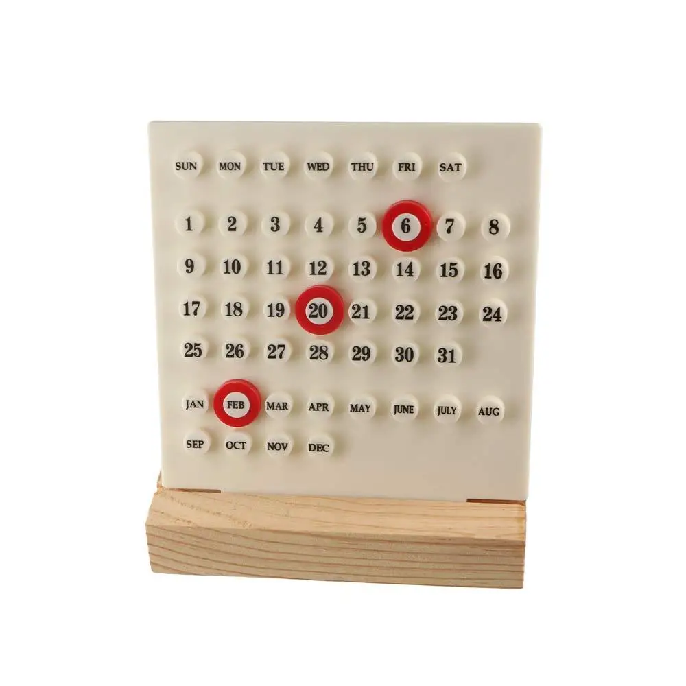 Calendario fai-da-te in acrilico con base in legno Diecimila anni Pianificatore di data in acrilico staccabile 3 anelli azionati a mano