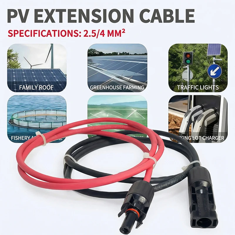 4/2.5 mm² 14/12WG  Extension Cable PV1-F Solar Panel Wire, Waterproof DC Connector Male & Female Pair for Photovoltaic System