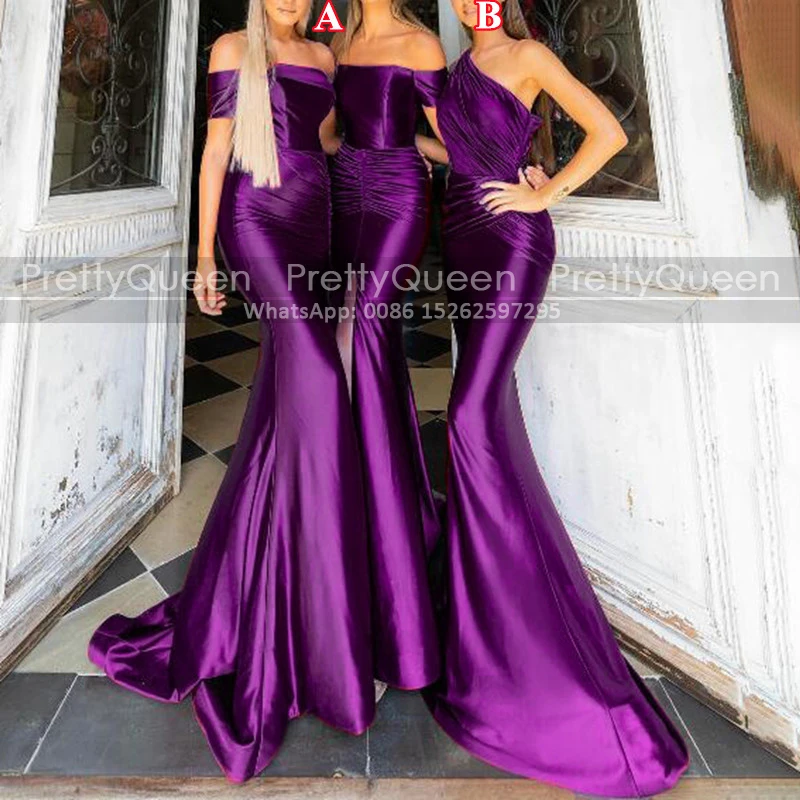 Purple Mermaid Bridesmaid Dresses Off Shoulder Long Customized Pleat Trumpet Party Dress Maid Of Honor For Women