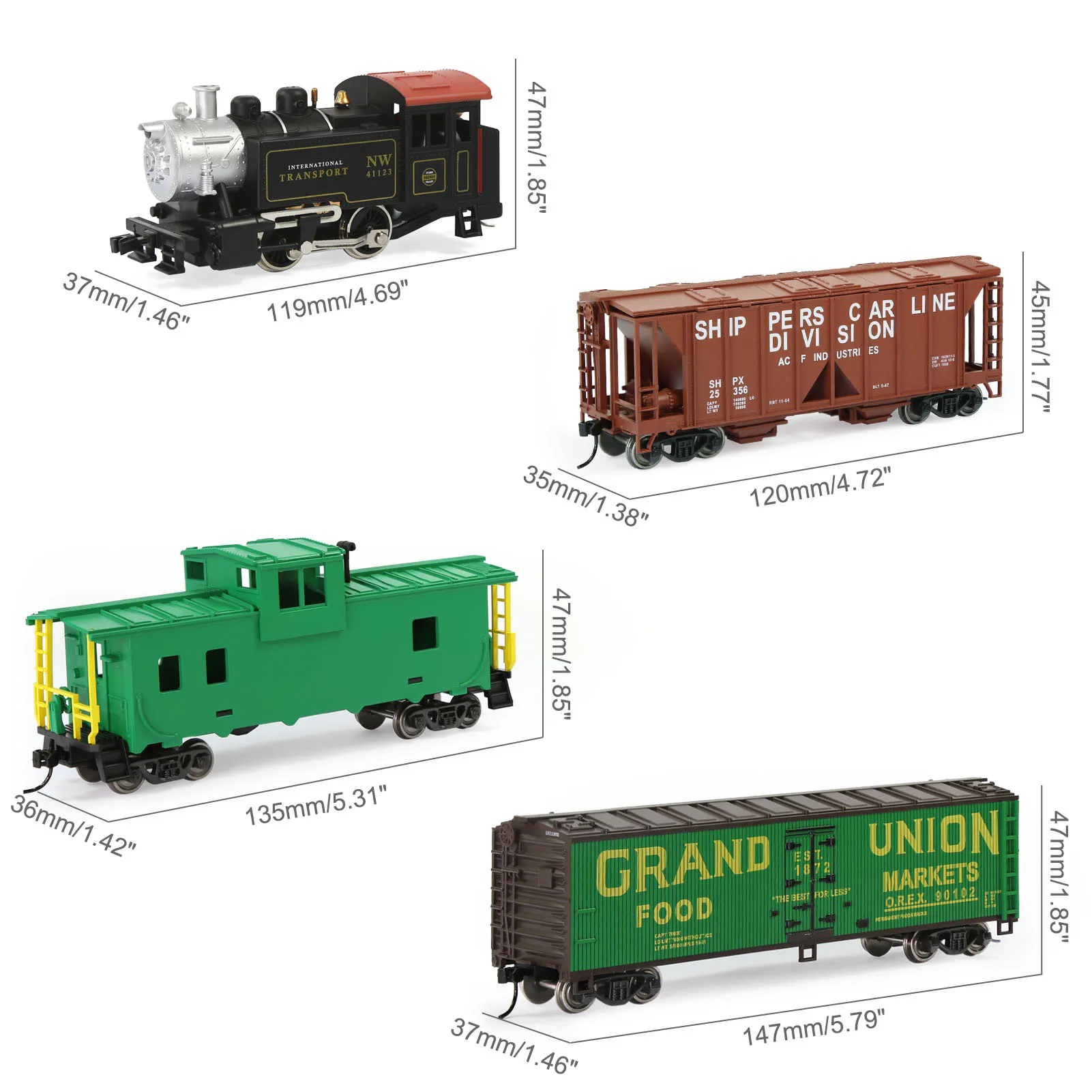 Evemodel HO Scale 1:87 Railway Locomotives with Model Wagon ( Wood-side Reefer , Covered Hopper Car, Wide Vision Caboose ) 01BLM