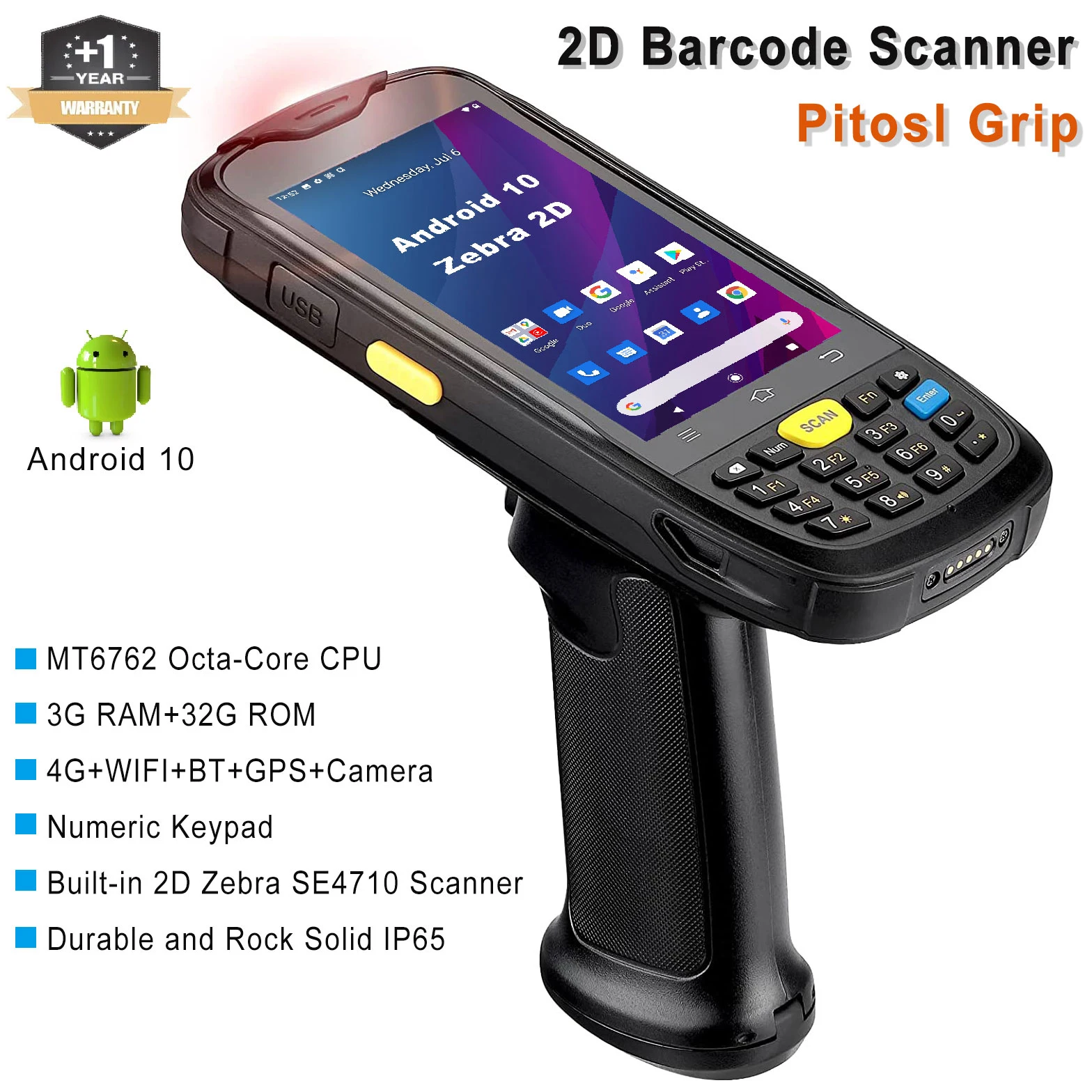 Imagem -02 - Android Handheld Barcode Scanner Terminal Pda Robusto Coletor de Dados Nfc Wi-fi Bluetooth Gps Inventário de Armazém C6000 1d 2d