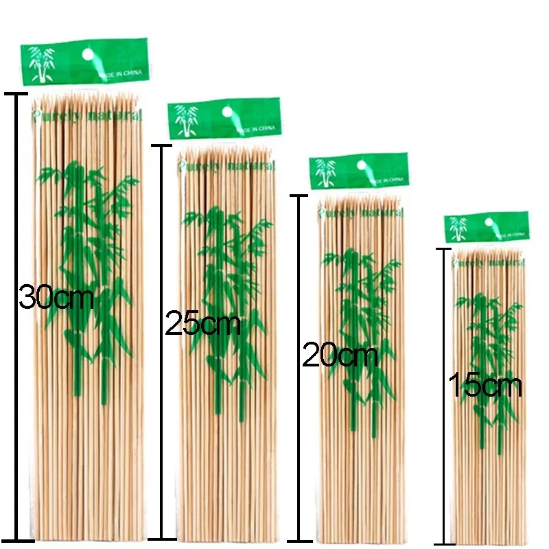 Bambu descartável Bamboo Skewer Stick, Varas de vime longas e grossas para festa, Buffet de alimentos e frutas, Churrasco, 270 pcs, 90pcs