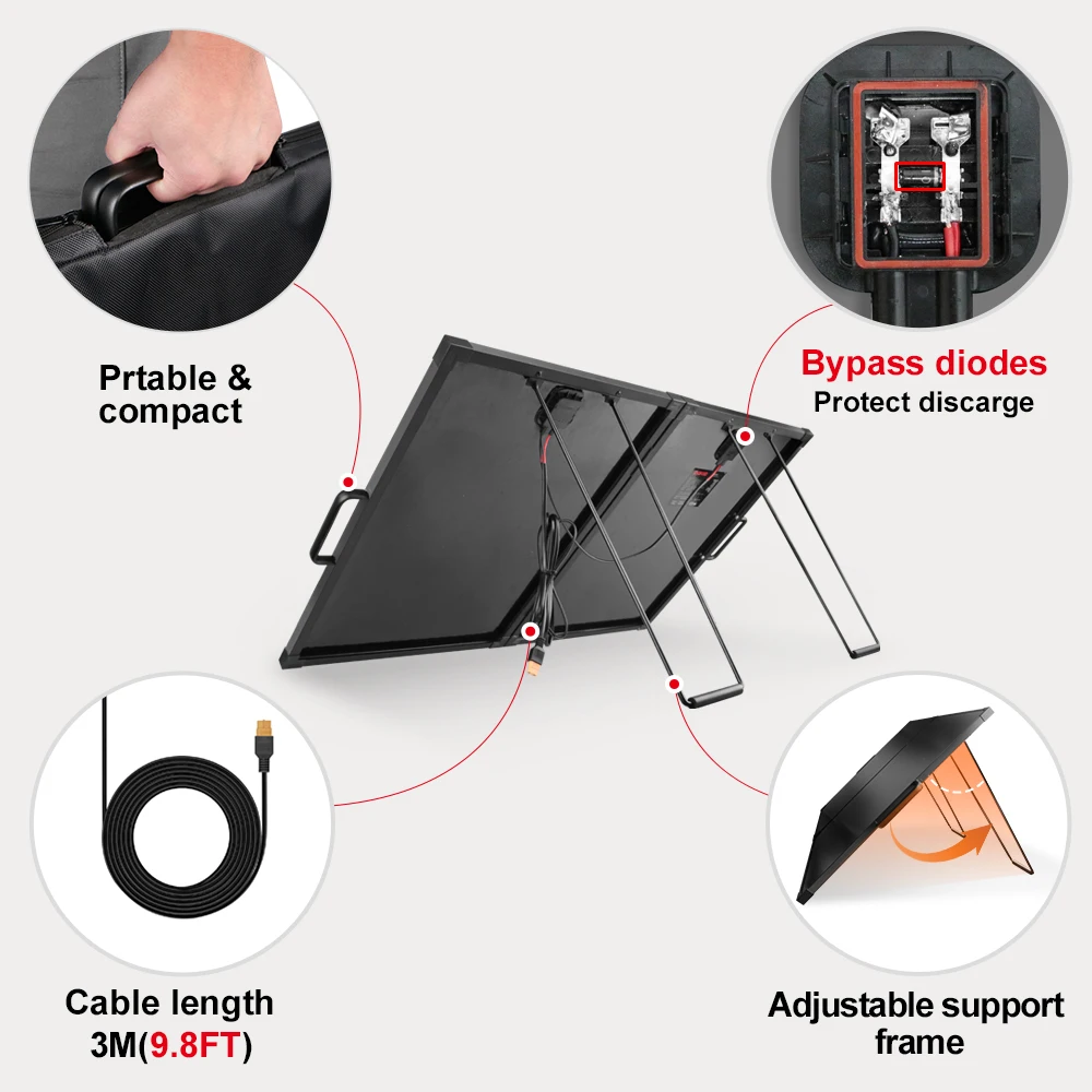 New DOKIO 18V 100W Foldable Solar Panel China 10A/20A 12V Controller Folding Photovoltaic Cell/System Charger Solar Suitcase - view 2