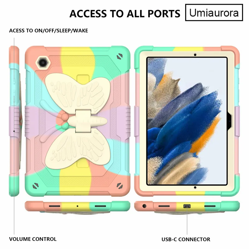 For Samsung Galaxy Tab A8 10.5 SM-X200 SM-X205 A7 Lite SM-T220 Case 3D Butterfly Stand Kids Silicon PC Hybrid Armor Tablet Cover