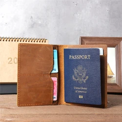 Engraving Vintage Crazy Horse Genuine Cowhide Leather Casual Women Men's Passport Cover Credit ID Card Holder Cash Case 5503