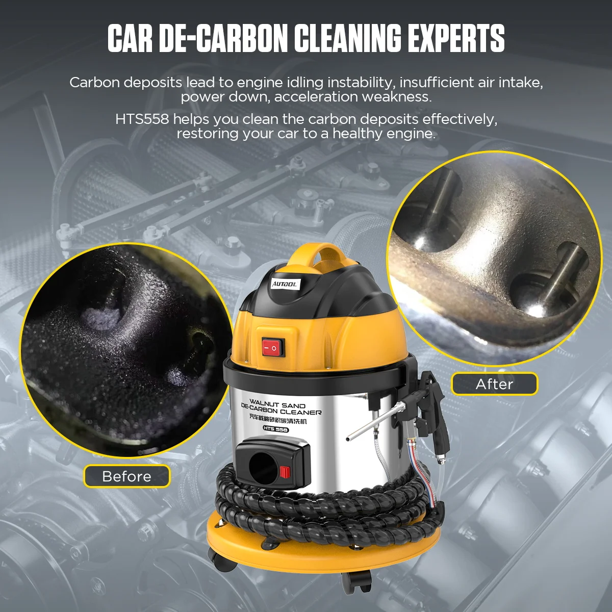 AUTOOL HTS558 Walnut Blaster Intake Valve Cleaner 220V/110V Engine Carbon Deposition De-Carbon Cleaning Machine for Automotive Car