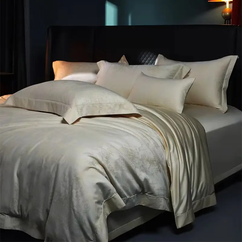 1000TC Egyptian Cotton Vintage European Jacquard Satin Luxury Bedding Set Wide Border Duvet Cover Set Bed Sheet Pillowcases 4Pcs