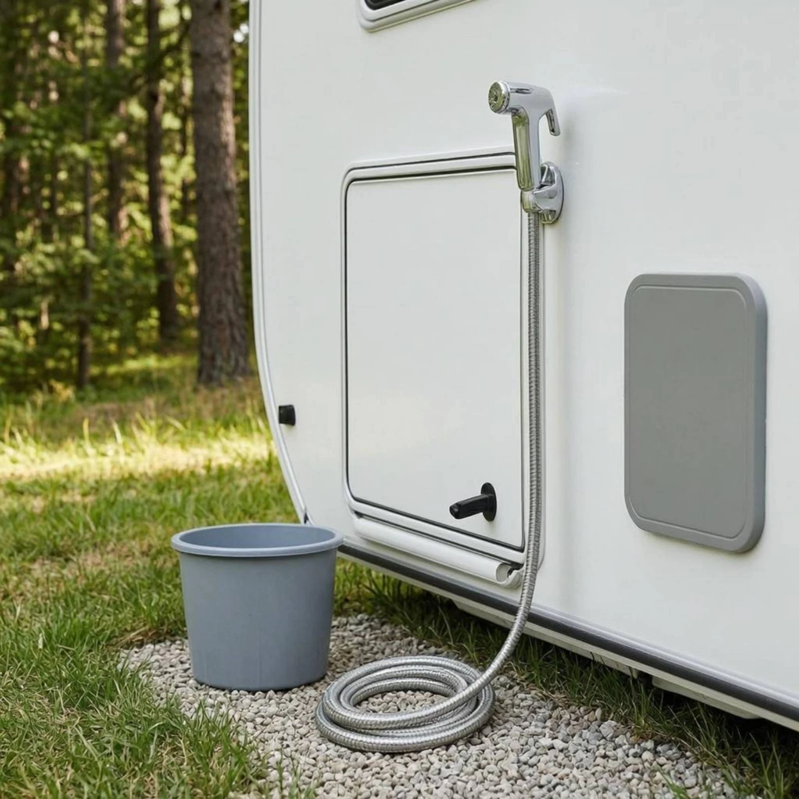 

RV Exterior Shower Box Kit Space-Saving RV Outdoor Shower Box Kit Travel Trailer Rapid Connect Sprayer for Boaters