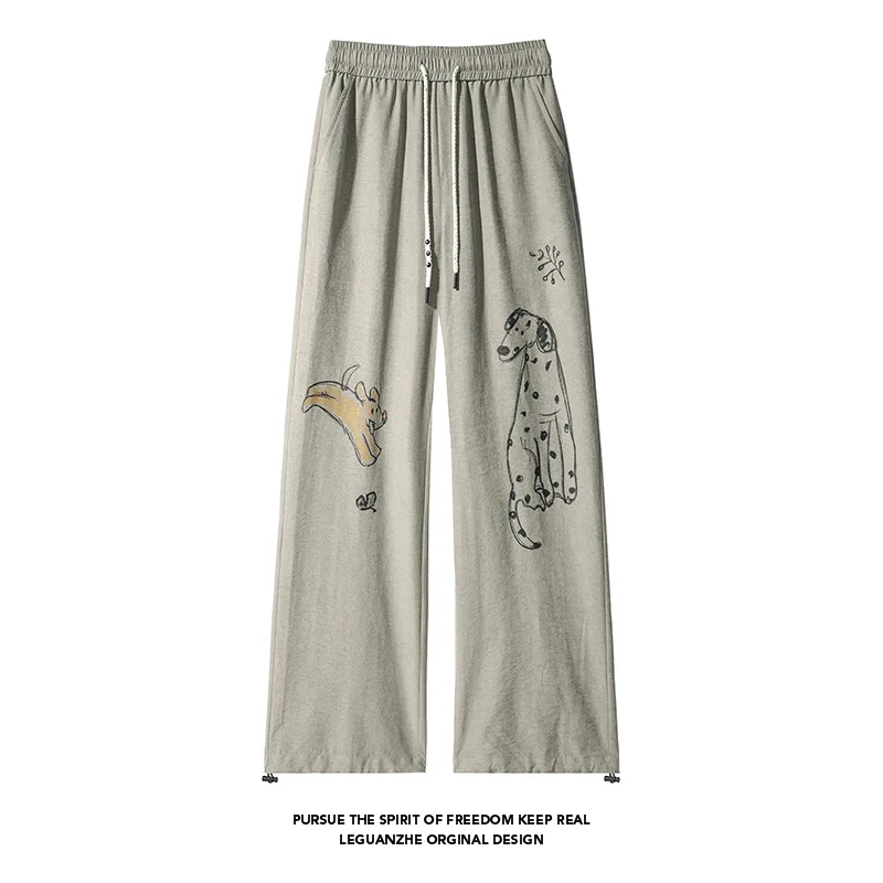 

【Mirrordust】2025 Легкие белые брюки Yamamoto с принтом щенка, повседневные широкие спортивные спортивные штаны в японском стиле M-5XL