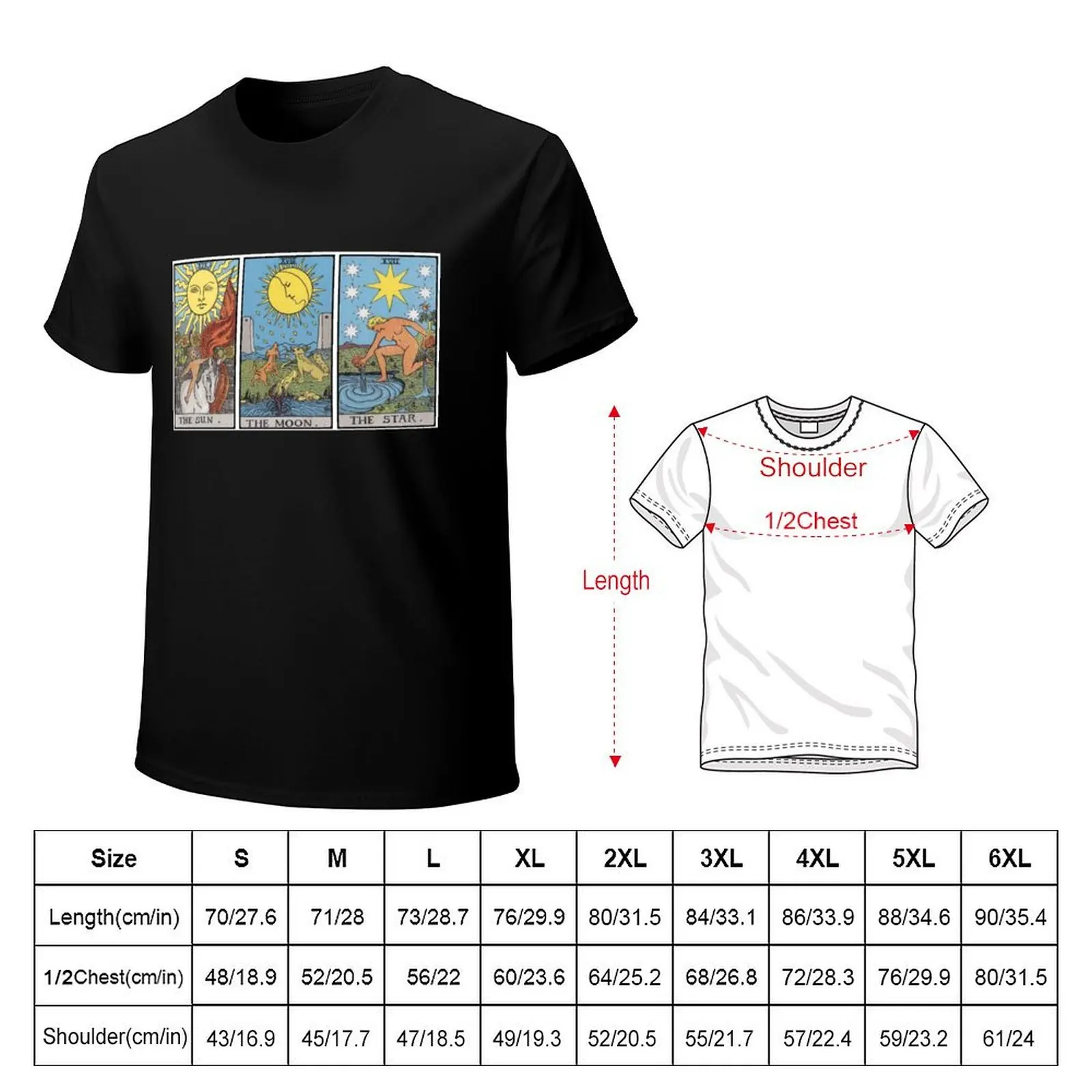 Sun Moon Star Tarot T-Shirt Basic Plain Short Sleeve Crew Neck Tee