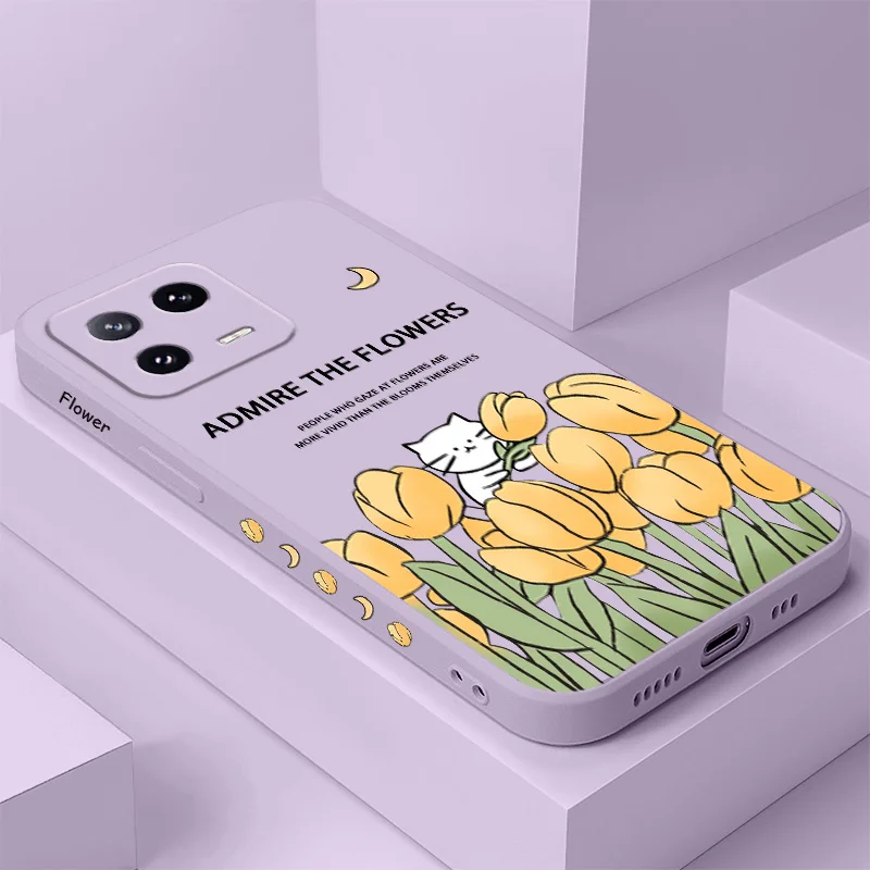 

Tulip Cat Phone Case For Xiaomi Mi 15 14 14T 13 13T 12 12X 12T 12S 11 11T 10 10T 9 9T Pro Lite Liquid Silicone Cover