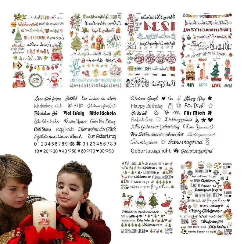 Kerstkaars Sneeuwpop Watersticker Waterglijbaan Folie Kerst Keramische Stickers 8 stks DIY Ambachten Filmstickers Set Feestelijk