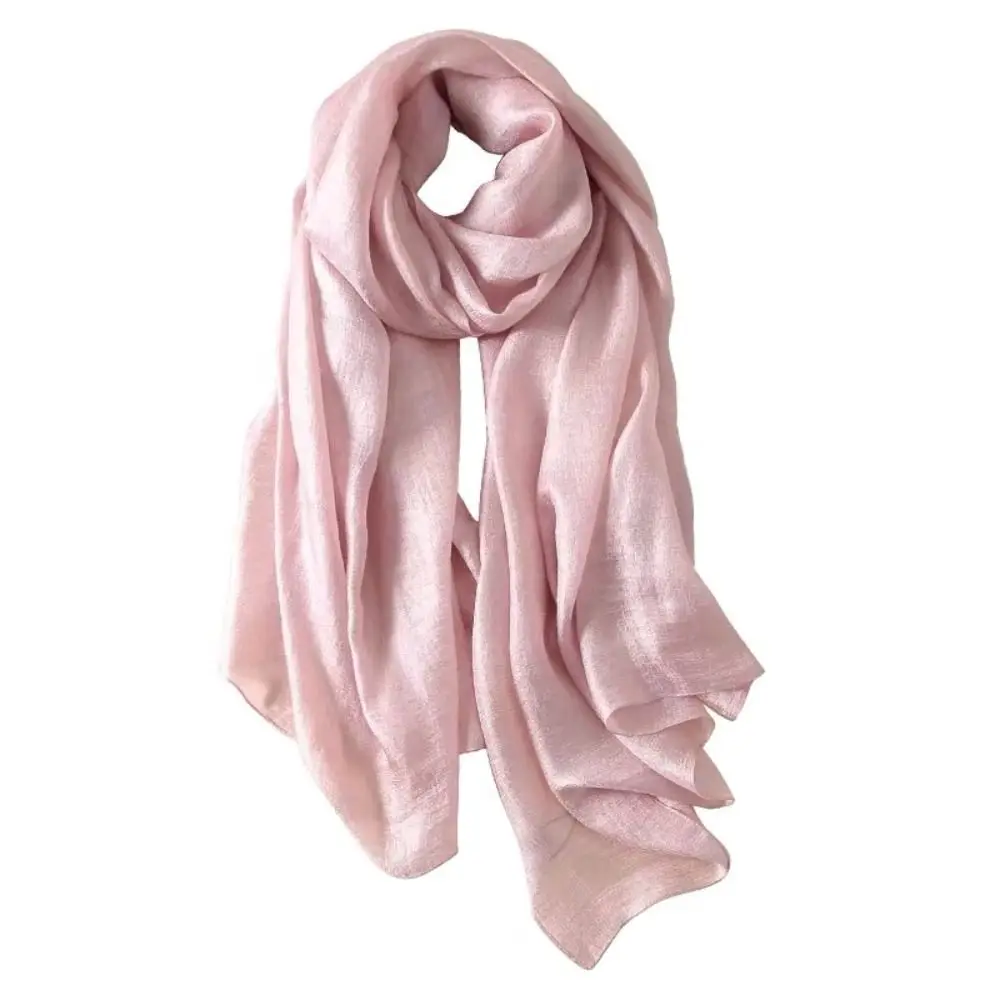 New Pure Color Women Plain Scarf Head Wrap Linen Female Sunscreen Shawl Foulard Bandanas Plus Size Hijab