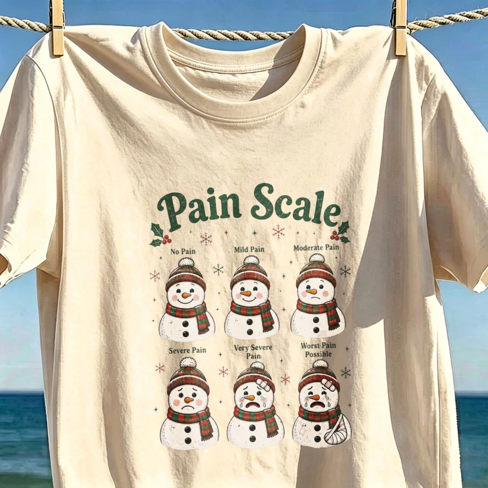 Pain Scale Shirt Funny Snowman Tee Nurse Christmas Shirt Holiday Humor Top Fun Nurse Christmas Cotton Tee Medical Streetwear Top